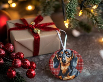 Dachshund Christmas Ornament, Plaid Holiday Decor