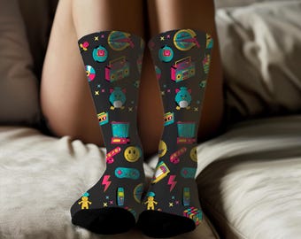 90s Nostalgia Recycled Polyester Socks, All Over Print