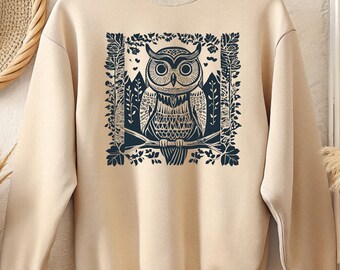 Owl Sweatshirt, Unisex Soft Fleece Crewneck, Vintage Bird Design, Sizes: S-4XL