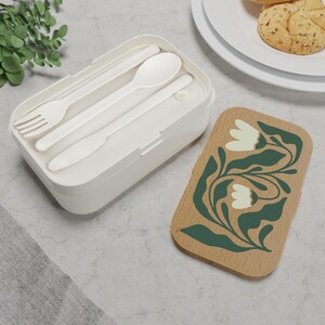 Floral Bento Lunch Box, Wood Lid, Eco-Friendly Container image 7