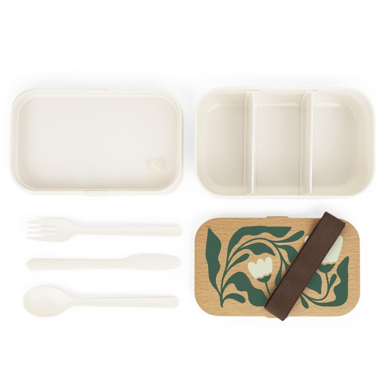 Floral Bento Lunch Box, Wood Lid, Eco-Friendly Container image 6