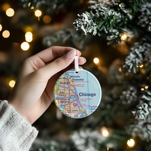 Chicago Ornament, 100% Keramik, Chicago Retro Karte Dekoration, Weihnachtsgeschenk, Reise-Souvenir, hängendes Dekor, Weihnachtsverzierung
