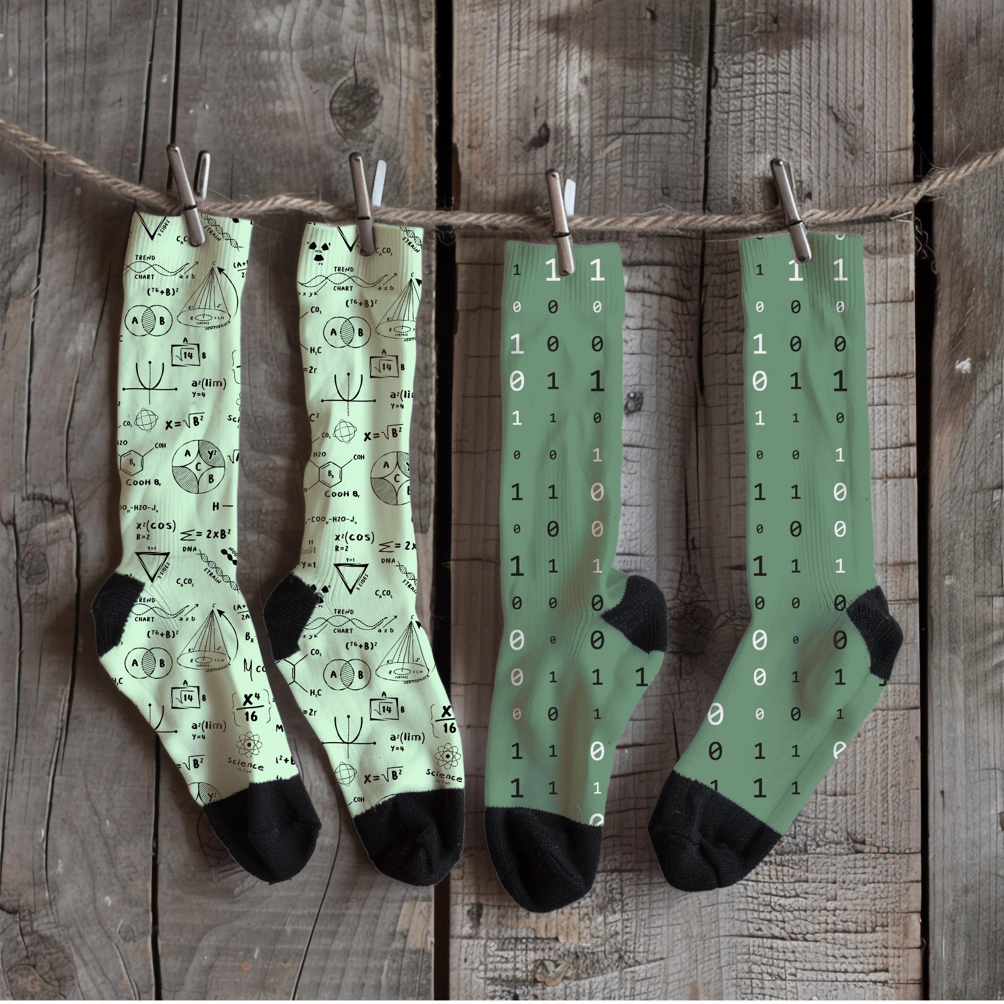 Programmer Socks, 1s and 0s Code, Green, Eco-friendly Recycled Poly ...