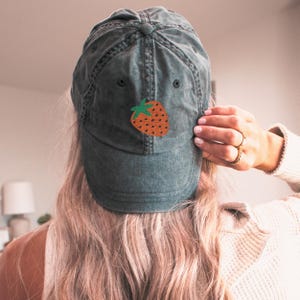 Embroidered Strawberry Cap, Summer Hat, 100% Cotton Twill Baseball Hat, Strawberry Festivals, Printed in the USA, Multiple Colors Available