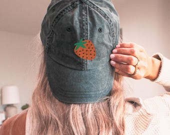 Gorra de béisbol con fresa bordada, sarga de algodón 100 % vintage, sombrero de verano