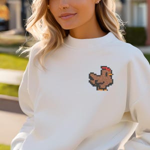 Pixelated Chicken Unisex Sweatshirt, Farming Games Embroidered Jumper, Stardew Crewneck Pullover, Gamer Gift, Farm Life Apparel
