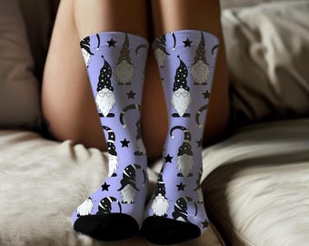 Purple Wizard Gnome Socks, Novelty Fantasy Footwear