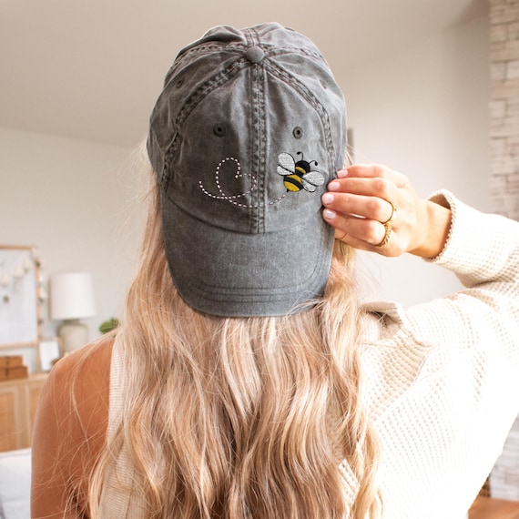 Embroidered Bee Baseball Cap, Vintage Cotton Twill Hat
