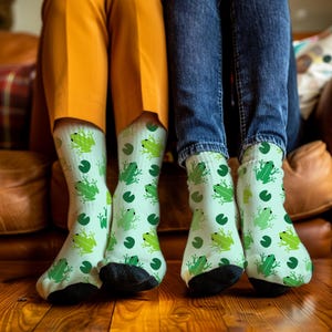 Frog Socks, Fun Gift for Nature Lovers, Sustainable Eco-Friendly Recycled Poly Socks, One Size Fits All