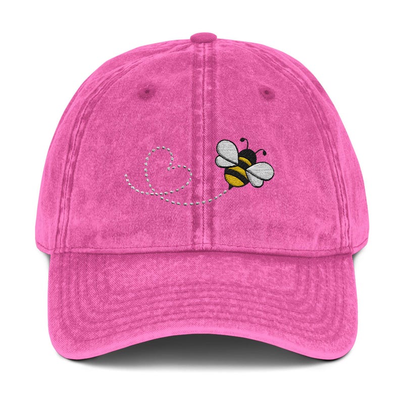 Gorra de béisbol con abeja bordada, estilo vintage de sarga de algodón Pink
