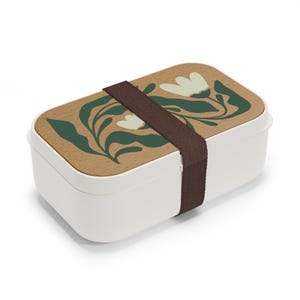 Floral Bento Lunch Box, Wood Lid, Eco-Friendly Container image 5