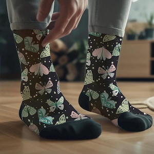 Butterfly Socks, Recycled Poly Socks, Novelty Footwear Gift, Cute Moth Clothing, Nature Lover Accessories, One Size Fits All