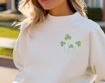 Embroidered Shamrock Sweatshirt, St Patrick's Day Crewneck