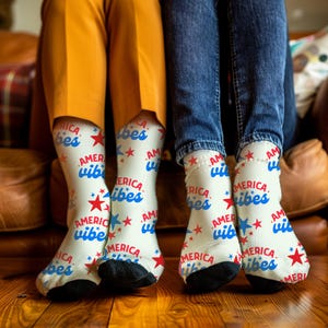 America Vibes Socks | Patriotic Recycled Poly Socks | Independence Day Accessories | Fourth of July Wear | One Size Fits All