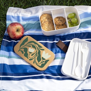 Floral Bento Lunch Box, Wood Lid, Eco-Friendly Container image 8