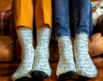 Math Socks for Math Lovers and Teachers, Fun Geometry and Equation Designs, STEM Teacher Gifts, Eco-Friendly Recycled Polyester