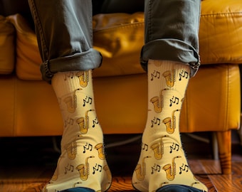 Saxophone Socks, Musician Gift, Jazz Lover Apparel, Eco-Friendly Recycled Poly, One Size Fits All