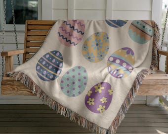 Easter Egg Throw Blanket – Cotton Woven Boho Home Decor
