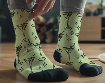 Martini Socks, Cocktail Novelty Print, Eco Friendly Recycled Polyester, One Size Fits All