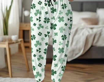 St. Patrick's Day Clover Pajama Pants, Women's Green Lounge Sleepwear