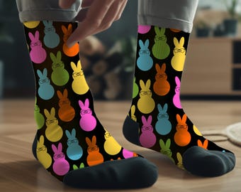 Colorful Bunny Pattern Socks, Recycled Poly Peep Design, Easter Gift