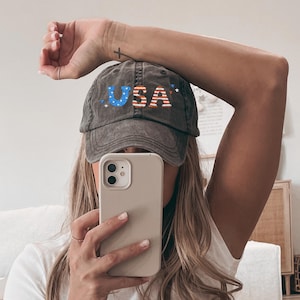 Vintage USA Embroidered Cap, Patriotic Baseball Hat for Independence Day, Fourth of July Accessory, America Gift, Relaxed Fit