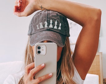 Embroidered Chess Baseball Cap, Vintage Cotton Twill Hat