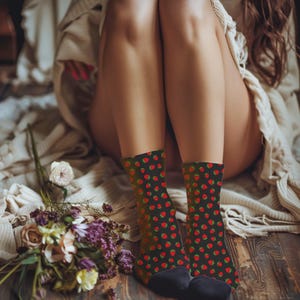Strawberry Socks, Cute Fruit Pattern Design, Strawberry Gifts, Eco-Friendly Recycled Polyester, One Size Fits All