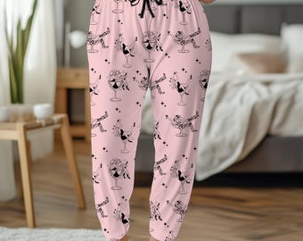 Pink Cocktail Pajama Pants, Girls Weekend Sleepwear, Bridesmaid Gift