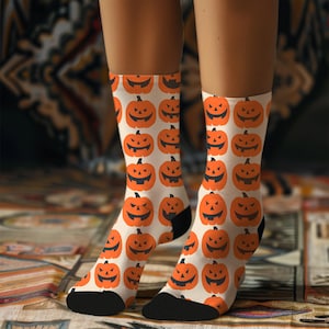 Halloween Pumpkin Socks, Jack O Lantern Design, Perfect for Trick or Treating, Eco-Friendly Recycled Materials, One Size Fits All