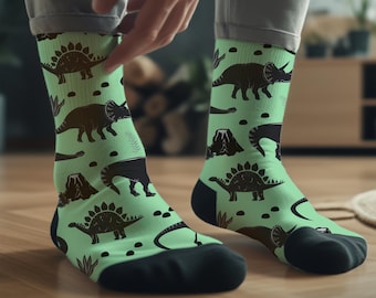 Dino Socks,  Green Dinosaurs, Eco-Friendly Recycled Poly Blend