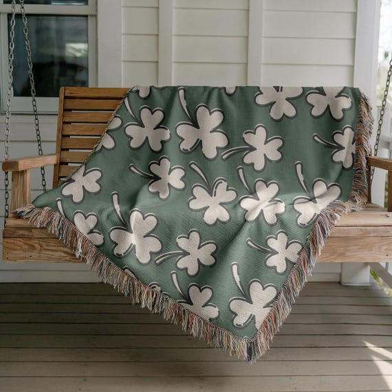 St. Patrick's Day Woven Blanket, Shamrock Design, Irish Home Decor