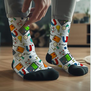 Science Socks, Calculators, Physics, Magnets, Atoms, Fun Math Gift, Teacher Gift, STEM Stocking Stuffer, One Size Fits All