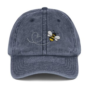Gorra de béisbol con abeja bordada, estilo vintage de sarga de algodón Navy