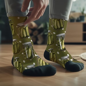 Pickle Socks, Olive Green Pickle Jars, Printed on Eco-Friendly Fabric, Unique Stocking Stuffers, One Size Fits All