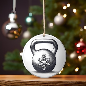 Weightlifting Ornament, Kettlebell Snowflake Design, 100% Ceramic Tree Decor,  Fitness Holiday Gift, Gym Christmas Decor, Workout Lover Gift