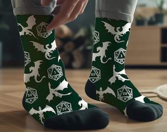 DND Socks, Dragon and D20 Dice Design, Role Playing Game Apparel