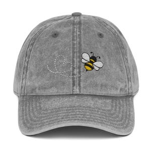 Gorra de béisbol con abeja bordada, estilo vintage de sarga de algodón Charcoal Grey