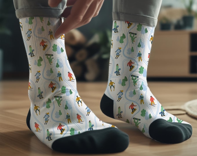 Skiing Socks, Winter Sports Novelty Socks, Eco-Friendly Recycled Polyester