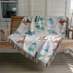 Ski Blanket, Winter Throw, Cabin Decor, Cozy Bedding, Mountain Retreat Tapestry
