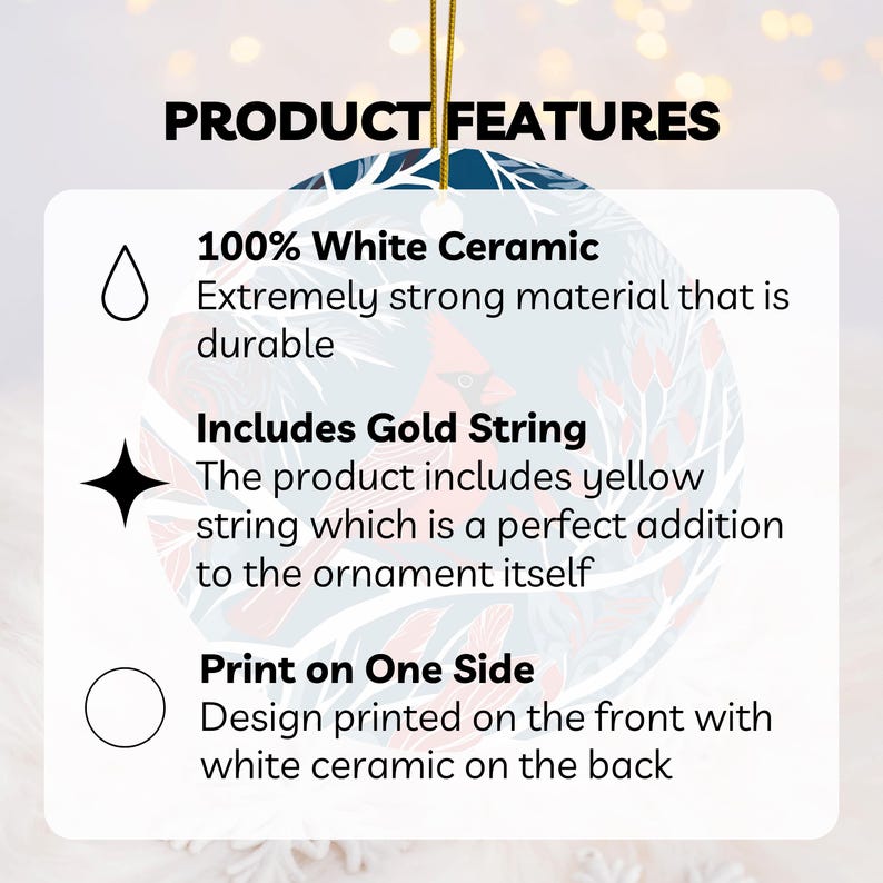 Cardinal Ornament, 100 Ceramic Christmas Tree Decor, Linocut Red Bird