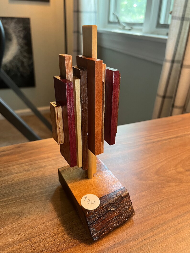 Desktop Wooden Art Sculpture, Handmade, Sound Wave Artwork - 7in Tall ...