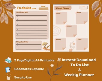 To Do リスト & 週間プランナー | バンドル – 即時ダウンロード可能なデジタルファイル - 8.5 x 11 インチ / A4 サイズの印刷可能な PDF | goodnotes アプリと互換性あり