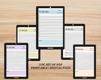 5 個 x To Do リスト PDF 印刷可能 | バンドル – 即時ダウンロード用のデジタルファイル - 8.5 x 11 インチ/ A4 サイズ PDF | メモセクション付きの毎日の To Do リスト