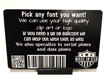Placas de identificación metálicas grabadas a medida: etiquetas de identificación de aluminio negro, con reverso adhesivo, personalizadas con texto o logotipo, letreros duraderos grabados con láser.