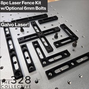 Laser Engraver Fence Kit for Galvo Lasers, Fixture, Guides, 8 pieces, Optional 6mm Bolts, Multiple Colors