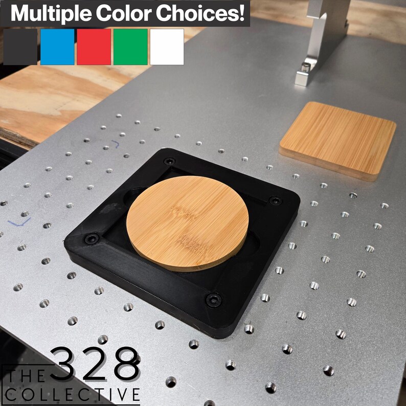Laser jigs for engraving bamboo coasters made by The 328 Collective