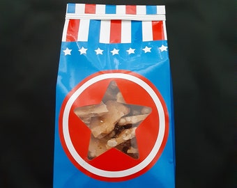 8oz Homemade peanut brittle in PATRIOTIC tin tie bag made in South Louisiana with fresh Spanish peanuts direct from a farm. Made upon order.