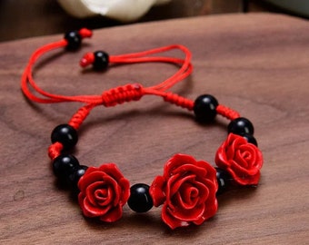 Red Bead Flower Bracelet EE 601