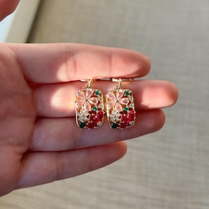 16k Gold Plated Brass Flower Zirconia Dangling Earrings